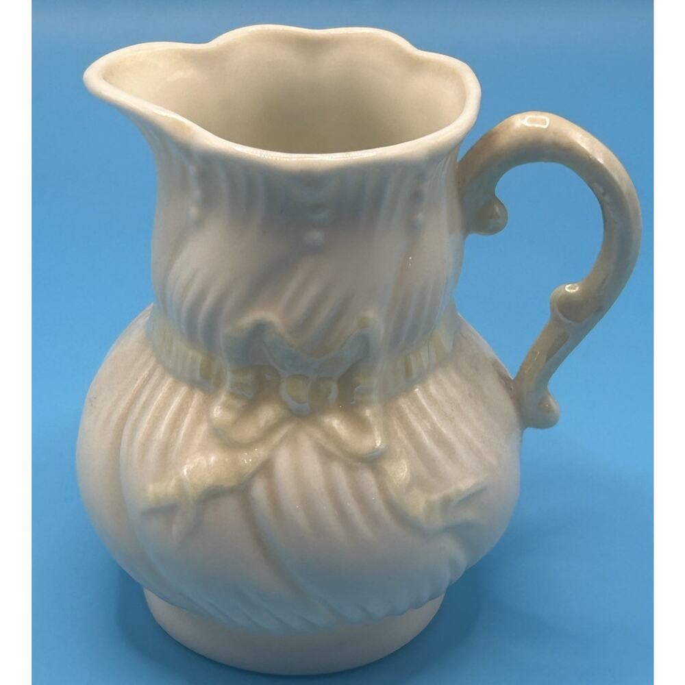Belleek Irish Porcelain Yellow Bow Mini Pitcher Creamer 4” Vintage
